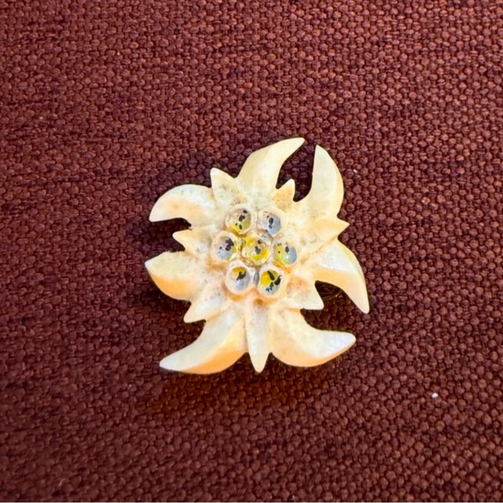 ANTIQUE GERMAN EDELWEISS FLOWER PIN BROOCH CARVED FLOWER FOR WOMEN